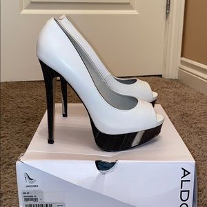 White open toe pumps